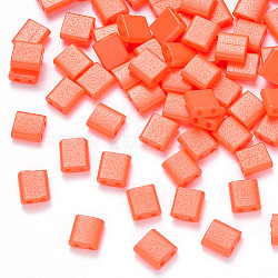 2-Hole Baking Painted Glass Seed Beads, Rectangle, Tomato, 5x4.5~5.5x2~2.5mm, Hole: 0.5~0.8mm, about 1180pcs/bag(SEED-S031-L-406)