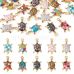 20Pcs 10 Colors Alloy Enamel Pendants, Tortoise Charms, Rack Plating, Light Gold, Mixed Color, 24x13.1x3mm, Hole: 1.6mm, 2pcs/set(ENAM-TA0003-97)
