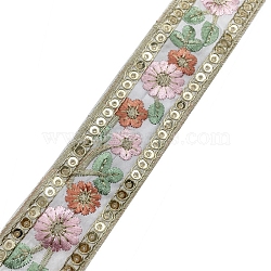 10 Yards Embroidery Flower Polyester Ribbon, Clothes Accessories, Dark Sea Green, 1-5/8 inch(40mm)(PW-WG22962-02)