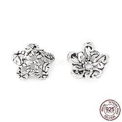 925 Sterling Silver Bead Caps, Flower, Antique Silver, 6.5x2mm, Hole: 0.7mm(STER-A041-03AS)