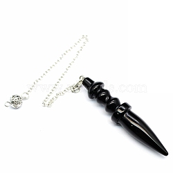 Natural Obsidian Dowsing Pendulum Big Pendants, Cone Charm, Reiki Wicca Witchcraft Balancing Pointed Pendant Pendulum, 885mm(PW-WG71136-02)