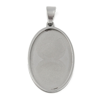 Non-Tarnish 201 Stainless Steel Pendant Cabochon Settings, Oval Charms, Stainless Steel Color, Tray: 30x20mm, 35.5x22.5x2.1mm, Hole: 7.5x4.5mm