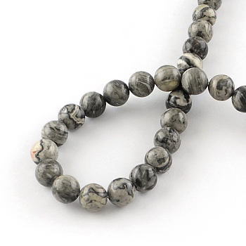 Natural Map Stone/Picasso Stone/Picasso Jasper Beads Strands, Round, 6.5mm, Hole: 1mm, about 63pcs/strand, 15.5 inch