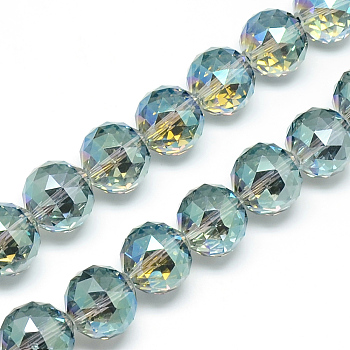 Electroplate Glass Bead Strands, Rainbow Plated, Faceted, Round, Pale Turquoise, 15~16x16mm, Hole: 2mm, about 50pcs/strand, 30 inch