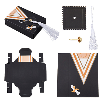 Graduation Gown Rectangle Paper Drawer Candy Boxes, with Tassels, for Graduation Party, Black, Finish Product: 10.04x6.9x2.7cm
