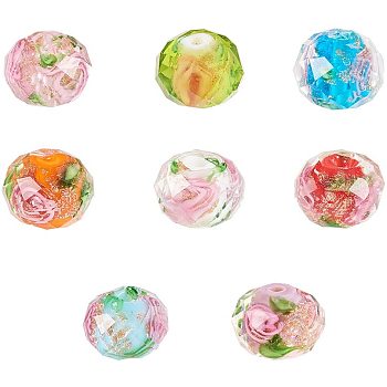 Handmade Gold Sand Lampwork Beads, Faceted, Rondelle, Mixed Color, 10x7mm, Hole: 2mm, 4pcs/color, 32pcs/box