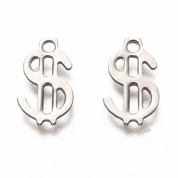 304 Stainless Steel Pendants, Laser Cut, Dollar Sign, Stainless Steel Color, 11.5x7x0.7mm, Hole: 1.4mm