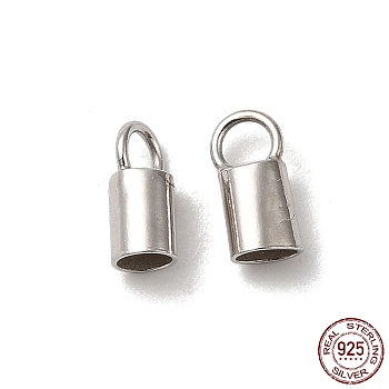 Rhodium Plated 925 Sterling Silver Cord Ends, End Caps, Column, Platinum, 7.5x3x2.5mm, Hole: 2mm, Inner Diameter: 2mm