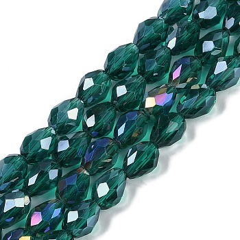 Transparent Electroplate Glass Beads Strands, AB Color Plated, Faceted, Teardrop, Teal, 15x10mm, Hole: 1.6mm, about 46~48pcs/strand, 27.95''(71cm)