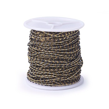 Handmade Enamel Beaded Chains, Soldered, with Brass Chains, Real 18K Gold Plated, Long-Lasting Plated, with Spool, Black, 4~5x2x2~3mm, about 32.8 Feet(10m)/roll