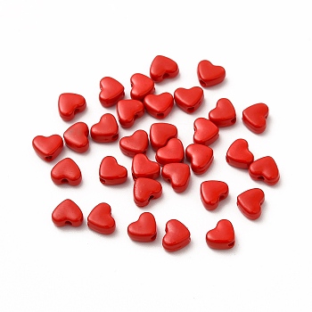 Heart Spray Painted Alloy Beads, Cadmium Free & Nickel Free & Lead Free, Red, 5x6x3mm, Hole: 1.2mm