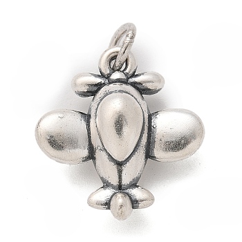 Fine Silver Pendants, Airplane Charms with Jump Rings, Antique Silver, 19x17x7.5mm, Hole: 4mm