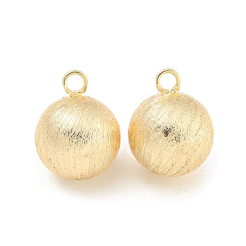 Brass Textured Pendants, Round, Real 18K Gold Plated, 18x14mm, Hole: 2.8mm