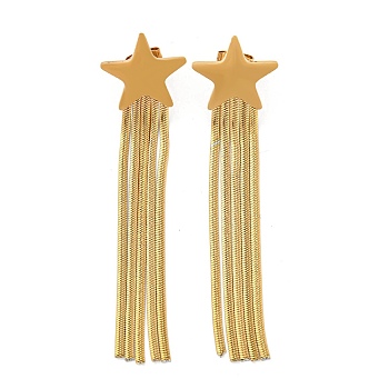 Vacuum Plating Golden 304 Stainless Steel Dangle Stud Earrings, Chains Tassel Earrings, Star, 61x15mm