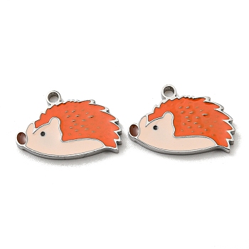 304 Stainless Steel Pendants, with Enamel, Hedgehog Charms, Stainless Steel Color, 10.5x16x1.5mm, Hole: 1.4mm
