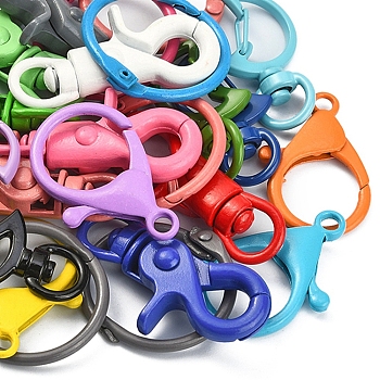 25Pcs Mixed Style Clasps Lucky Bag, May includ Zinc Alloy Swivel Lobster Claw Clasps, Iron Swivel Clasps, Iron Book Binder Rings, Mixed Color, 30~43x18.5~31x4~10mm, Hole: 5mm, 25pcs/bag
