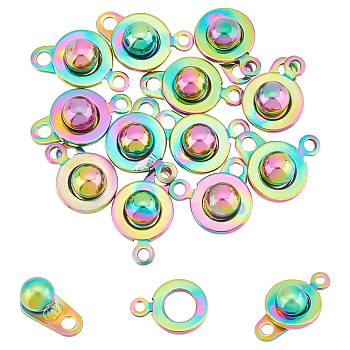 12Pcs 201 Stainless Steel Snap Clasps, Rainbow Color, 1.55x0.9x0.5cm, Hole: 1.5mm
