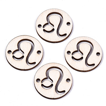 Unfinished Natural Poplar Wood Links Connectors, Laser Cut, Flat Round with Constellation, Leo, 29.5x2.5mm, Hole: 2.5mm