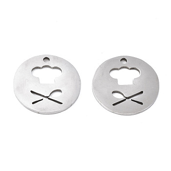 201 Stainless Steel Pendants, Laser Cut, Flat Round with Chef Cap, Stainless Steel Color, 15.5x15.5x1mm, Hole: 1.4mm