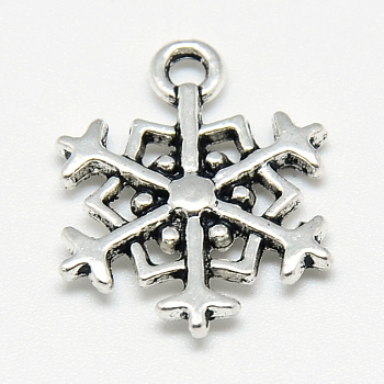 Tibetan Style Alloy Pendants, Snowflake, Cadmium Free & Lead Free, Antique Silver, 18x14.5x2.5mm, Hole: 2mm