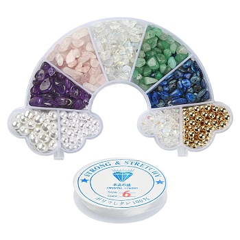 DIY Gemstone Bracelet Making Kit, Including Natural & Synthetic Mixed Stone Chips, Plastic & Glass Imitation Pearl Beads, Elastic Thread