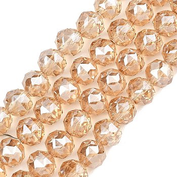 Electroplate Transparent Glass Beads Strands, Rondelle, Faceted, Faceted, PeachPuff, 7.5~8x6.5~7mm, Hole: 1.2mm, about 70pcs/strand, 19.29~19.37''(49~49.2cm)