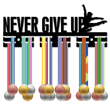 Word Never Give Up Acrylic Medal Holder, Medals Display Hanger Rack, with Standoff Pins, Medal Holder Frame, Sports Themed Pattern, 119x290x10mm, Hole: 8mm