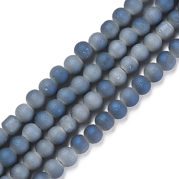 Electroplate Frosted Glass Beads Strands, Round, Marine Blue, 5x4mm, Hole: 1mm, about 98~102Pcs/strand, 16.14 inch~16.54 inch(41~42cm)