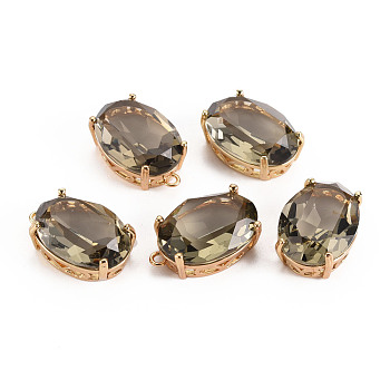 Transparent Glass Pendants, with Brass Prong Settings, Faceted, Oval, Light Gold, Olive, 20x13x8.5mm, Hole: 1.5mm