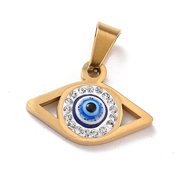 304 Stainless Steel Pendants, with Polymer Clay Rhinestone and Evil Eye Resin Round Beads, 201 Stainless Steel Bails, Eye, Blue, 13.5x19.5x4.5mm, Hole: 3.5x7mm