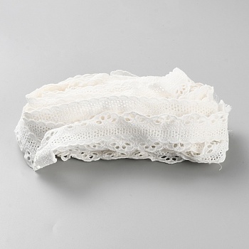 15 Yards Hollow Cotton Embroidery Flower Ribbon, for Garment Accessories, White, 1-1/8 inch(28mm)