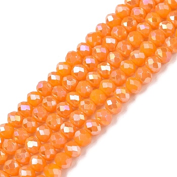 Electroplate Glass Beads Strands, Opaque Solid Color, AB Color Plated, Faceted, Rondelle, Gold, 3.5~3.8x3mm, Hole: 0.4mm, about 113~115pcs/strand, 32.5~33cm