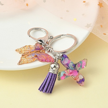Resin Letter & Acrylic Butterfly Charms Keychain, Tassel Pendant Keychain with Alloy Keychain Clasp, Letter X, 9cm