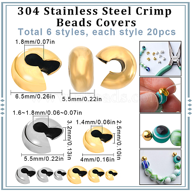 120Pcs 6 Style 304 Stainless Steel Crimp Beads Covers(STAS-SC0005-87)-2