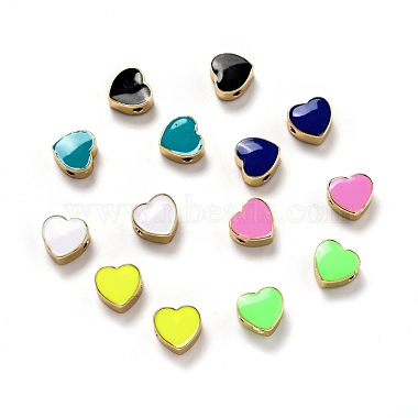 Real 18K Gold Plated Mixed Color Heart Brass+Enamel Beads
