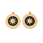 304 Stainless Steel Enamel Pendants, Golden, Flat Round Charms, 17x15x1.5mm, Hole: 1.4mm(STAS-Z190-08G-01)