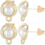 20Pcs Alloy Stud Earring Findings, with 925 Sterling Silver Pin and ABS Plastic Imitation Pearl, with Loop, Twist, Golden, 11.5x9mm, Hole: 1.5mm, Pin: 0.7mm(FIND-BBC0004-35)