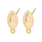 Brass Stud Earring Findings, Oval, Nickel Free, with Loop, Real 18K Gold Plated, 13.5x6mm, Hole: 1.2mm, Pin: 0.7x11.5mm(KK-D024-05G)