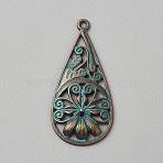 Tibetan Styles Alloy Pendants, Teardrop Charms, Antique Bronze & Green Patina, 39.5x18.5x2.5mm, Hole: 1.5mm(FIND-CJC0024-84E)
