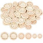 Wood Buttons, 2-Hole, Flat Round, Beige, 15~25x3.5~5mm, Hole: 2~3mm(BUTT-CY0001-02C)