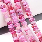 Natural Weathered Agate Beads Strands, Dyed & Heated, Rondelle, Hot Pink, 7.5~9x4.5~5.5mm, Hole: 0.7~0.8mm, about 71~72pcs/strand, 13.39~13.58 inch(34~34.5cm)(G-N357-13A-03)