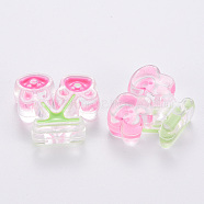 Transparent Acrylic Beads, with Enamel, Bear with Rabbit, Hot Pink, 22.5x26x9mm, Hole: 3mm(X-MACR-S374-04A-01)