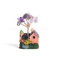 Resin Display Decorations, Reiki Energy Stone Feng Shui Ornament, with Natural Amethyst Tree and Copper Wire, House, 29x20x50~55mm(DJEW-PW0009-002A-08)
