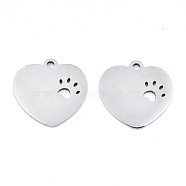 201 Stainless Steel Pendants, Laser Cut, Heart with Dog Footprint, Stainless Steel Color, 16x16.5x0.9mm, Hole: 1.6mm(STAS-S081-084)