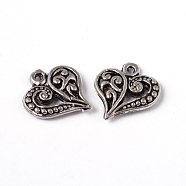 Tibetan Style Filigree Alloy Heart Charms, Cadmium Free & Lead Free , Antique Silver, 14x13x3mm, Hole: 1.5mm(X-TIBEP-0277-AS-RS)