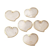 Natural Capiz Shell Pendants, Heart Charms with Golden Tone Brass Edge, Valentine's Day, White, 36~36.5x38~40.5x1.5~2mm, Hole: 1.5~1.6mm(SSHEL-H071-02G-01)