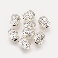 Perles en alliage de style tibétain, Bouddha, sans cadmium et sans plomb, argent antique, 9x7x7mm, Trou: 2mm(X-TIBE-Q075-53AS-LF)