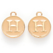 Golden Plated Alloy Enamel Charms, Cadmium Free & Lead Free, Enamelled Sequins, Flat Round with Letter, Wheat, Letter.H, 14x12x2mm, Hole: 1.5mm(X-ENAM-S118-06H)