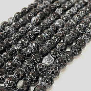 Natural Crackle Agate, Round, Grade A, Dyed, Faceted, Black, 8mm, Hole: 2mm, about 48pcs/strand(X-G-A002-1)