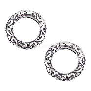 2Pcs Tibetan Style 316 Surgical Stainless Steel Textured Spring Gate Rings, O Rings, Ring, Antique Silver, 6 Gauge, 20x4mm, Inner Diameter: 13mm(STAS-UN0040-91)